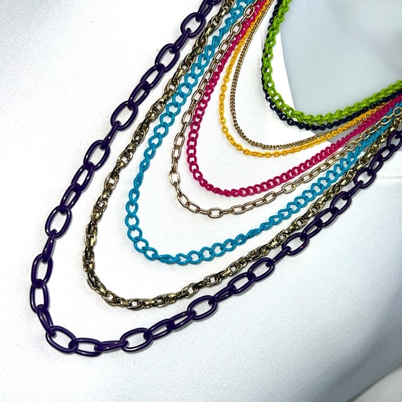 Totally Rad 80s Chunky Chain Multicolored Rainbow Layered Necklace - Picture 3 of 7